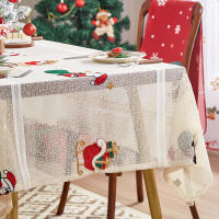 Mantel De Encaje Con Bordado De Santa Claus De Dibujos Animados En Color Oliva Para Fiesta De Navidad Estilo Americano Máquina Lavable Y Reutilizable - details 2