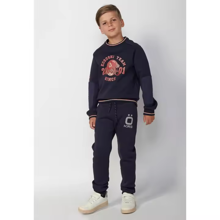 Koroshi Pantalón largo acabado en rib y cintura engomada para niño de color navy - 1