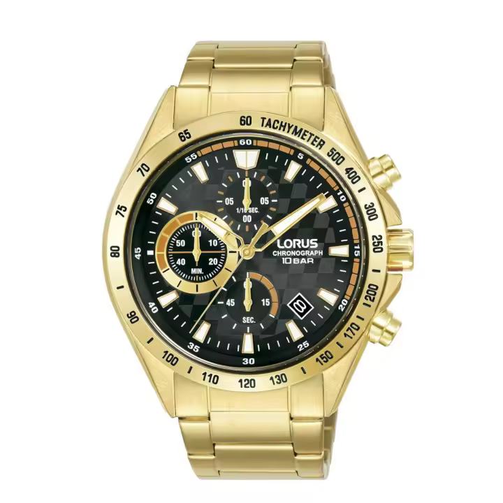 Lorus Reloj Hombre Hombre Cronografo Brazalete Ip Dorado Acero 10 Atm - 1