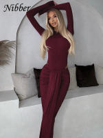 Conjunto Elegante Para Mujer Nibber 2 Piezas Suéter De Manga Larga Con Cuello Redondo Y Falda Acolchada Con Borlas Moda Urbanita - details 13