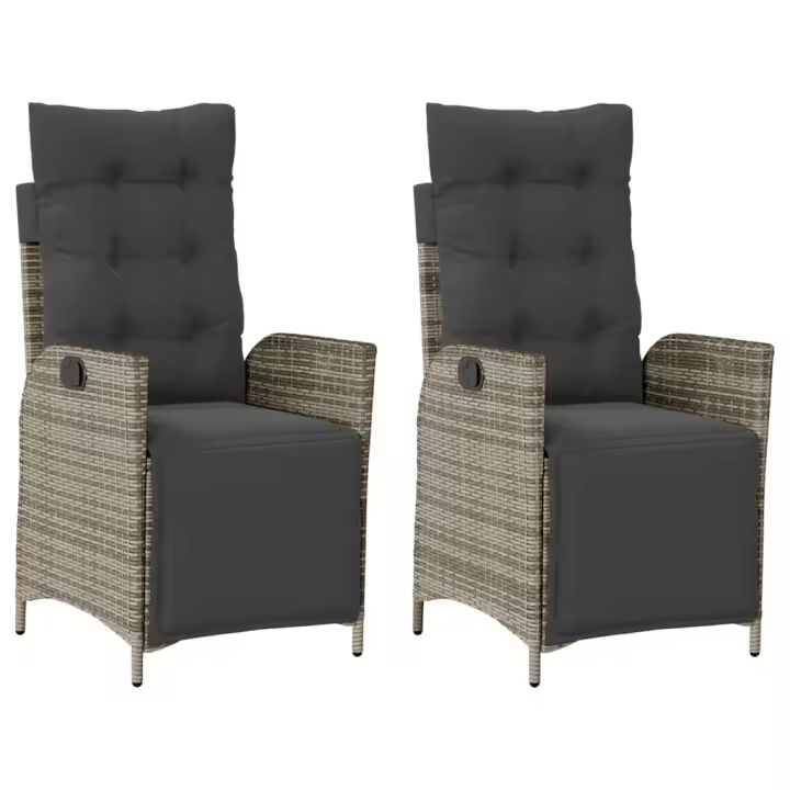 vidaXL Sillones reclinables jardín con reposapiés 2 uds ratán PE gris - 1