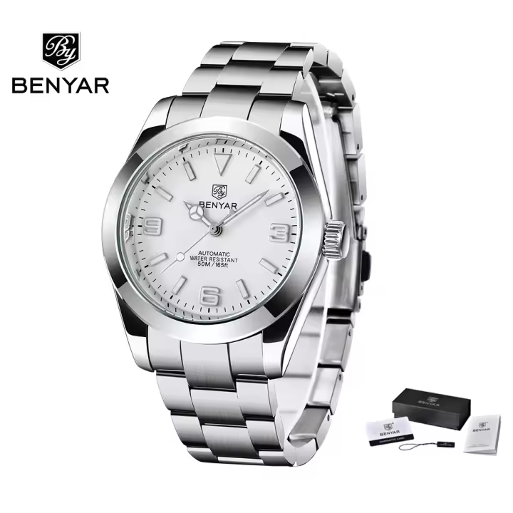 Reloj Mecánico Automático Para Hombre BENYAR 2024 Deportivo Y De Negocios Resistente Al Agua 50M Con Marcadores Numerales Arábigos Y Calendario Completo - 1