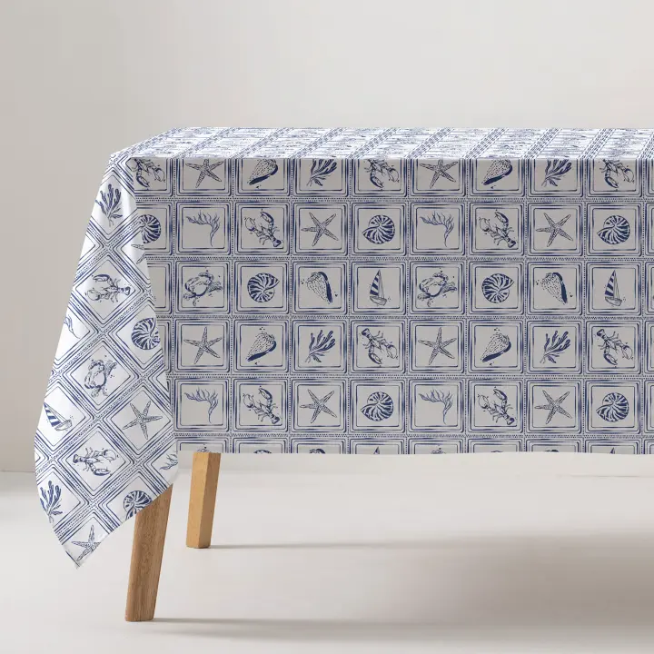 GAMUSI - Mantel antimanchas impermeable Marine algodón tacto tela caída natural rectangular/cuadrado - 1
