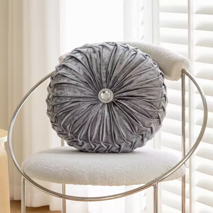 Almohada redonda de terciopelo con forma de rueda y diseño de flor de hielo para sofá, mesita de noche, ventana salediza, futón, almohada de calabaza - 1