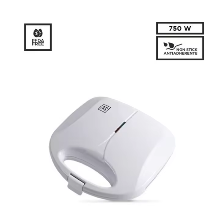 Sandwichera 750W, Placas Antiadherentes, Sellado Perfecto, 2 Sandwiches, Blanco o Negro - 1