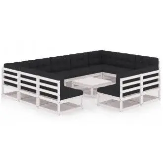 VIDAXL 3077230 conjunto de muebles de jardín 12 piezas de madera con cojines en acabado blanco - 1
