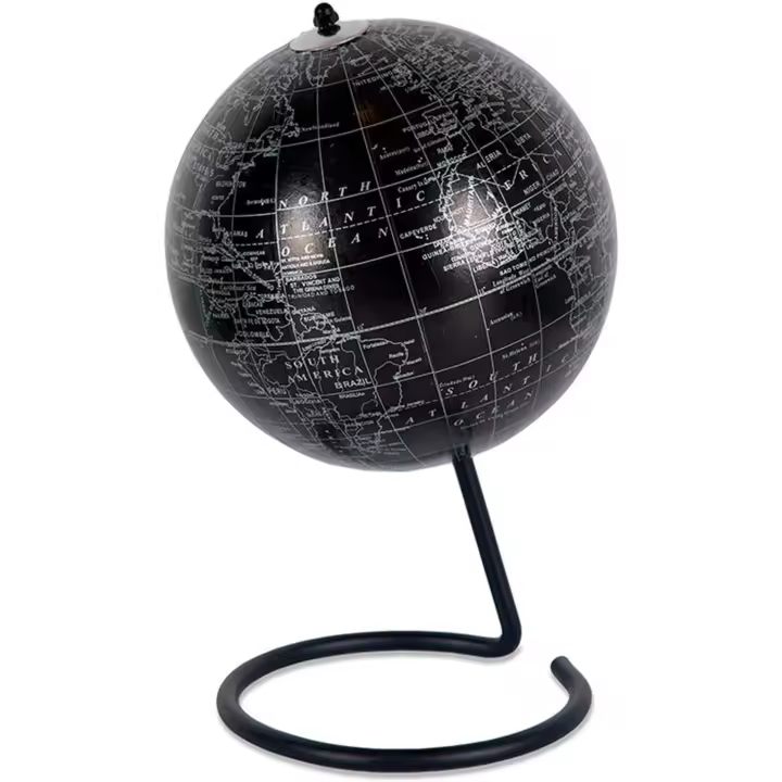 Bola del Mundo en Color Negro y Plateado con Base de Metal Negra - Presume de Casa - 1