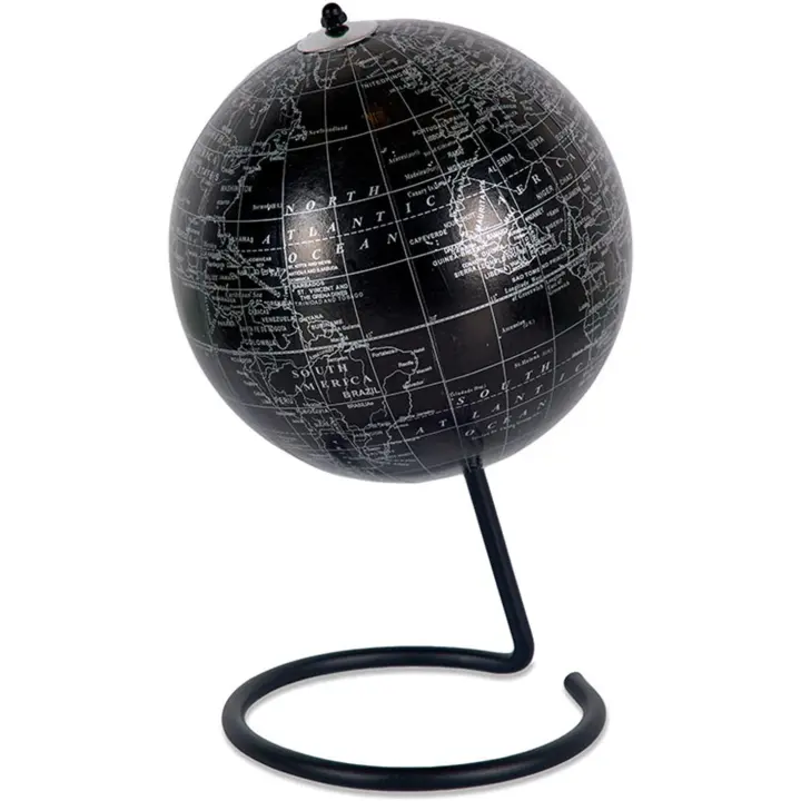 Bola del Mundo en Color Negro y Plateado con Base de Metal Negra - Presume de Casa - 1