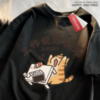 Camiseta De Algodón Respirable Para Hombre Y Mujer Con Impresión Divertida De Gato Estilo Callejero Oversized Para El Verano - details 15