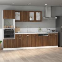 vidaXL Armario bajo fregadero “Lyon” madera ingeniería en color Blanco/Marrón roble/Roble ahumado y más | almacenamiento funcional diseño moderno para baño dormitorio sala - details 1