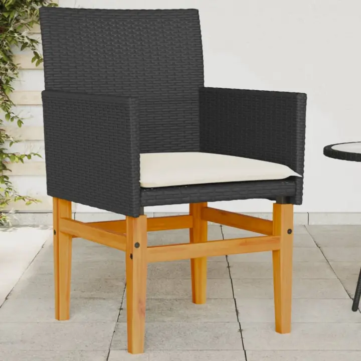 Sillas de jardín con cojín 2 uds ratán PE negro y madera acacia - 1