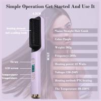 Ceramic Hair Straightener Brush, 35W, 2-in-1 Curling and Straightening Comb, with LCD Display, Adjustable Temperature, 220V European Standard Plug, for Unique Hairstyles, Mother'S Day Gift-Cecodadi - details 3