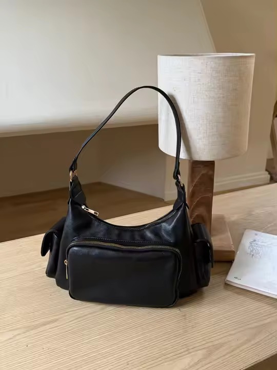 Bolso De Hombro Retro Negro Para Mujer Estilo Punk Motociclista Bolso De Mano PU Con Forro De Poliéster Bolsa De Commuting - 1