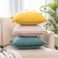 Funda De Cojín De Velours Con Pompom Tamaño 30x50cm 45x45cm 50x50cm Lujo Rustico Para Sofa Dormitorio Y Coche Estilo Americano - details 11