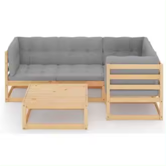 VIDAXL 3076599 juego de muebles de pino para uso exterior de 5 piezas con cojines color gris vida xl - 1