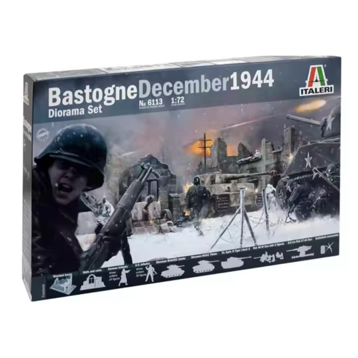 Italeri Bastogne Diciembre 1944 - Figuras Infantería Alemana y EEUU - Tanques y Cañones - Set Low Cost - 1