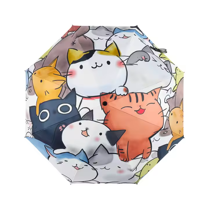 Paraguas automático de Dibujos animados para Mujer, Sombrilla de viaje plegable con revestithiento Negro, protector solar, garra de Gato - 1