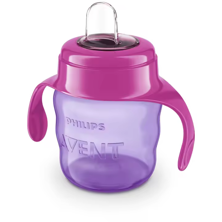 Philips Avent SCF551/03 Vaso con asas con válvula Antigoteo, 200 ml., de color Lila y Rosa - 1