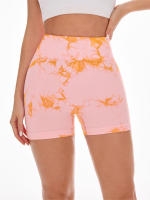 Shorts De Yoga Para Mujer High Waisted Con Diseño De Tie-Dye Sin Costuras Sudadera De Algodón Elástico Para Ejercicio Y Fitness - details 3