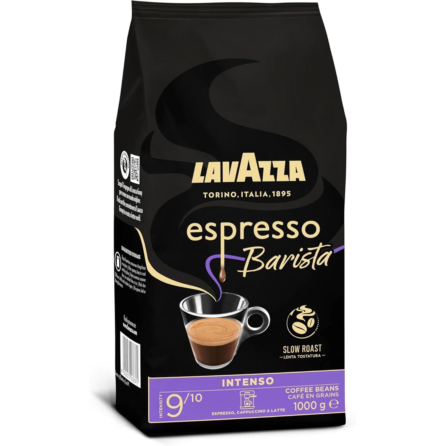 Lavazza, Espresso Barista Intenso, Café en Grano Natural Tostado, Ideal para Máquina de Café Espresso o Superautomática, con Notas Aromáticas de Cacao y Madera, Intensidad 9/10, Tueste Medio, 1 kg