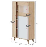 Meimon KIKUA PLUS Mueble vitrina 3 puertas con estantes interiores, sistema PUSH, bisagras metálicas, patas ABS, acabado Roble Canadian y Blanco Artik, 142x77x33 cm, melamina E1, incluye herrajes de fijación a pared - details 3