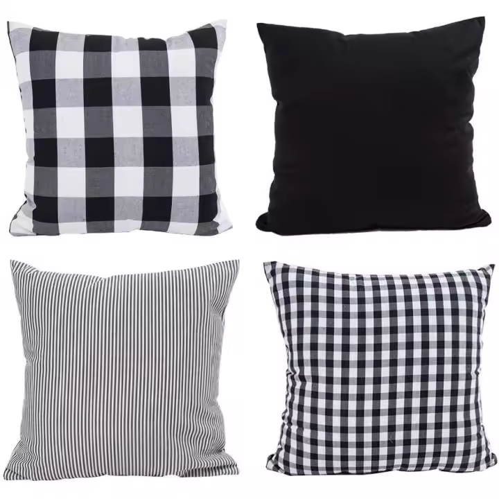 HOPLEE Farmhouse Sage Green Fall Pillow Covers 24x24 Cushion Cover with Buffalo Plaid, Solid Sage Green, Striped and Gingham Plaid Design 24x24 inch,4 Pack - 1