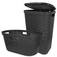 Curver - Cesto de ropa sucia multiusos, marrón, blanco o gris, asas laterales, resistente al agua y fácil de limpiar, plástico reciclado, cesta colada, diseño moderno y elegante, accesorios de hogar, limpieza y orden - details 5