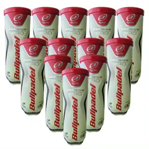 Bullpadel Premium Pro - Pack 12 Botes pelotas - 36 Bolas de Padel (6x3)-alta durabilidad y resistencia. Pack de 12 Botes de 3 pelotas - 1