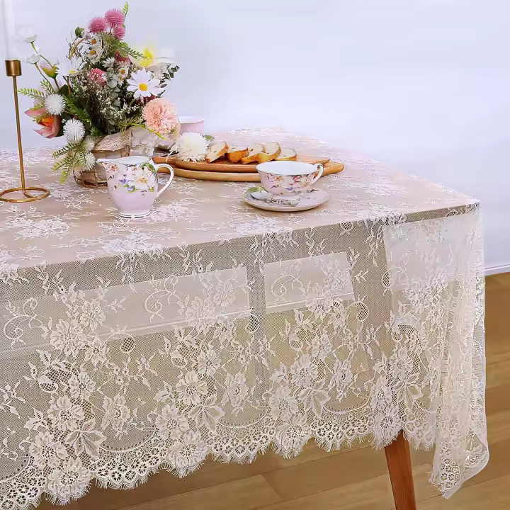 Paquete de manteles de encaje de marfil para decoración de fiesta de despedida de soltera, boda rústica y bohemia rectangular - 1