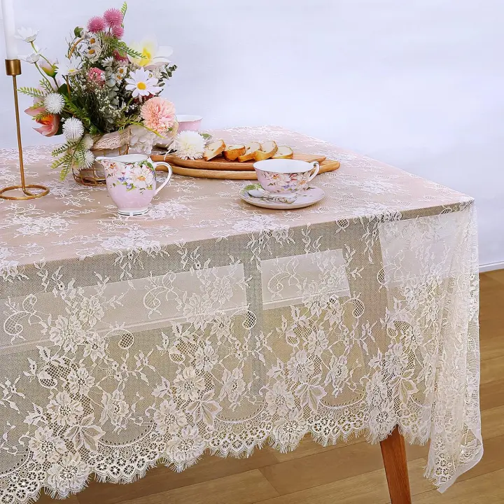 Paquete de manteles de encaje de marfil para decoración de fiesta de despedida de soltera, boda rústica y bohemia rectangular - 1