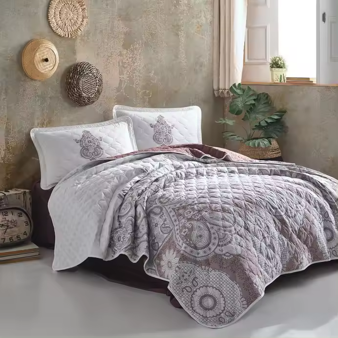 DHESTIA HOME Colcha Bouti Étnica 100% Algodón Turco Sibiles - Estampado Étnico con 2 Cuadrantes Decorativos - 1