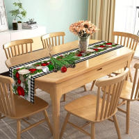 Corredor De Mesa De Navidad En Lino Negro Y Blanco Con Cuadros De Buffalo Feliz Navidad Decoración De Invierno Para La Casa - details 4