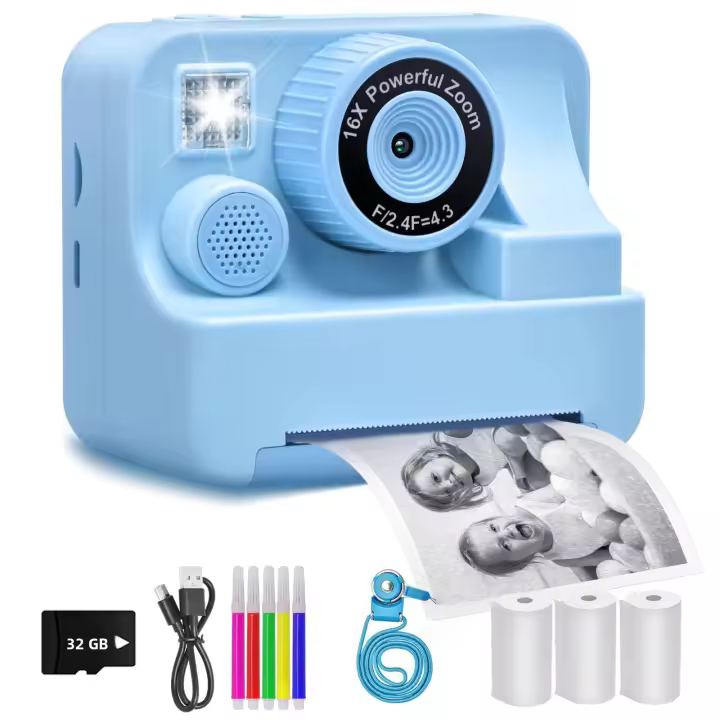 Cámara Digital Instantánea Para Niños 1080P 2.4 Pulgadas Con Impresión Térmica Juego De Fotos Y Videos Regalo Para Niños Y Niñas Educativo - 1