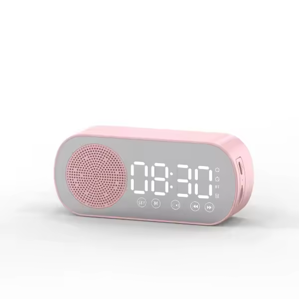 Multifuncional Smart FM Radio Altavoz Bluetooth Reloj Despertador Espejo Reloj (Rosa) Rosa - 1