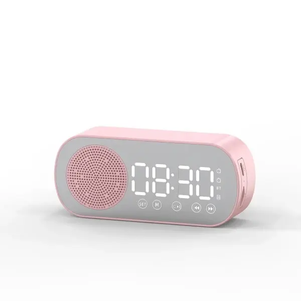 Multifunctional Smart FM Radio Bluetooth Speaker Alarm Clock Mirror Clock (Pink) Pink - 1
