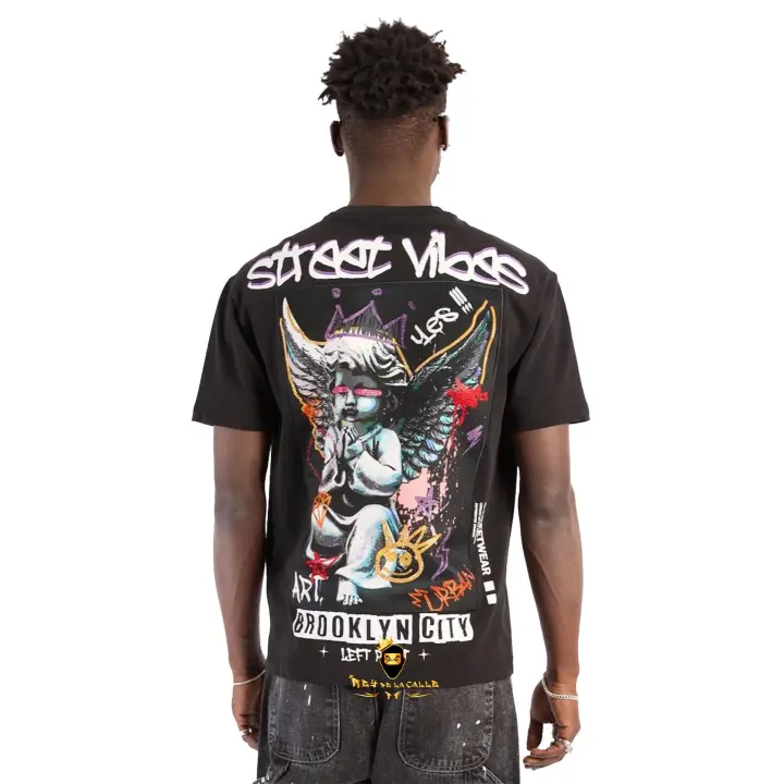 Camiseta Left Point Negra Pedrería Brillante Street Vibes - 1