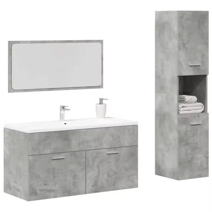 vidaXL Set muebles de baño 2 piezas madera contrachapada gris hormigón 90 x 38.5 x 46 cm - 1