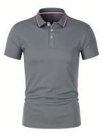 Camisa Polo Hombre Verano Transpirable Cómoda De Color Sólido Cuello Redondo Manga Corta Alta Calidad Ropa Casual De Calidad - details 6
