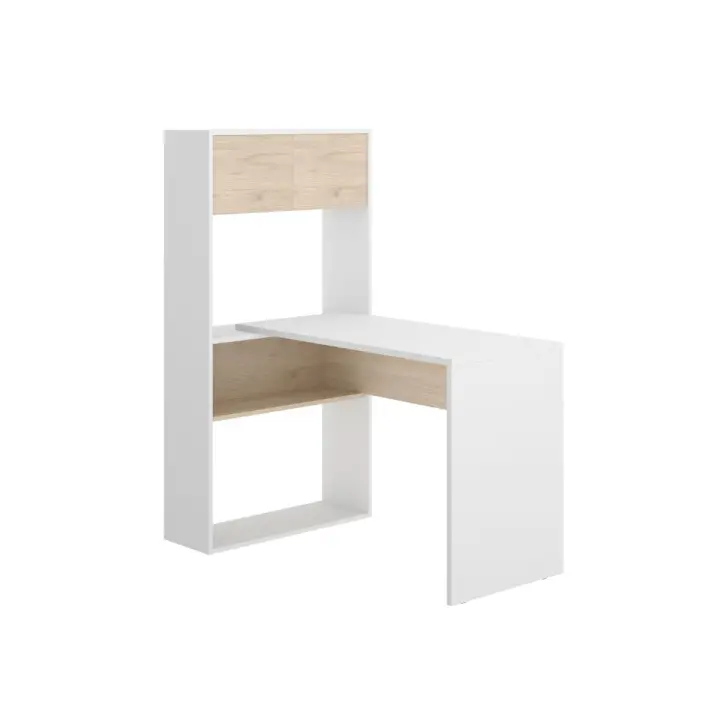 Escritorio Flexo con estante + armario blanco/natural 141x105x70 cm - 1