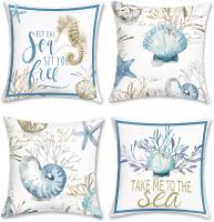 Fundas de Coche Náutico Costero 45x45 cm Funda de Almohada Océano Concha Estrella de Mar Caballo de Mar Terciopelo Fresco Verano - details 0
