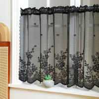 Cortina Corta De Encaje Negro Con Patrón Floral Elegante Valance De Ventana Pastoral Para Cocina Con Bolso De Percha 1 Pieza - details 6