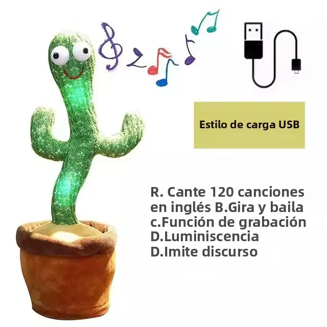 Juguete De Cactus Hablador Recargable Grabador Y Repetidor Educativo Para Niños Aprendizaje De Idiomas Inglés Español Árabe Unisex - 1