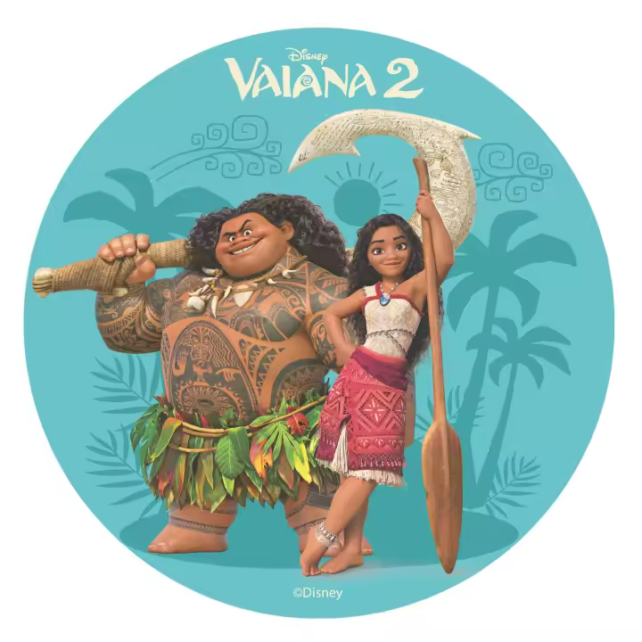 dekora - Oblea Comestible Vaiana 2 - Disco de 20 cm para Tartas, Pasteles y Postres - Sin Gluten, Sin Azúcar y Apto para Veganos - Decoración Rápida con Personajes Disney - 1