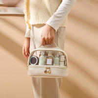 Bolsa De Maquillaje De Cuero Genuino Multi-capas Para Seco Y Humedo Impermeable Bolsa De Viaje Para Cosméticos Y Toallitas Portátil Y Estiloso - details 4