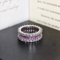 Anillo De Eternidad Para Mujer Con Corte Baguette En Colores Rosa Verde Y Plata Joyería De Lujo Para Boda Y Día De San Valentín R4575 - details 2