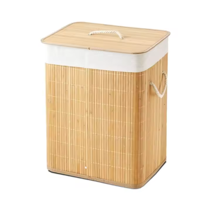 X-Cesto de Ropa Rectangular de Bambú con Tapa–Cesta Plegable para Lavandería con Asas de Cuerda,Ropero de Bambú con Tapa Para Ropa Sucia,Ideal para Organización del Hogar - 1