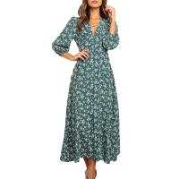 Vestido Bohemio De Florales Para Mujer Largo Manga Casi Hasta El Codo Estilo Casual Cintura Alta Impresión Vestido Maxi Para Playa - details 2