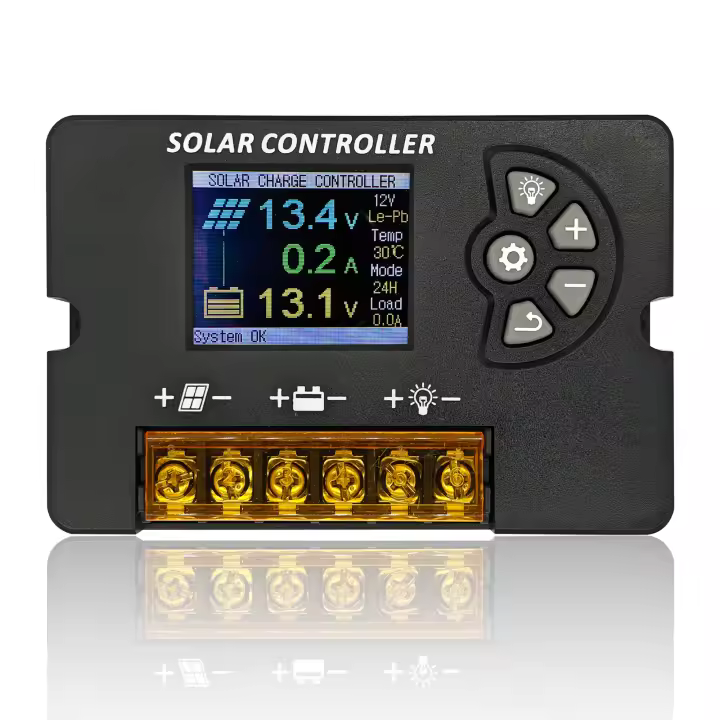 Controlador De Carga Solar PWM POWLSOJX 12V/24V Con Pantalla LCD Color Soporte Multibatería Voltaje Ajustable 10A/20A/30A - 1