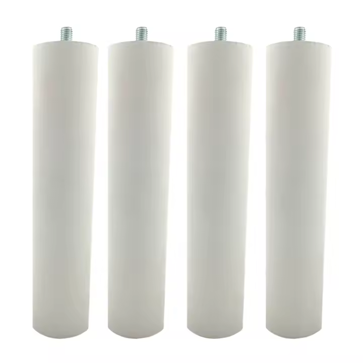LIQUIDADESCANSO - SET de cuatro patas de madera de haya cilíndrica para SOMIER o BASE TAPIZADA, resistente, pase de rosca, altura 25cm, 5,5 diámetro, métrica M10, sistema antirruido, fácil limpieza, color blanco - Soporte firme para muebles de dormitorio - 1