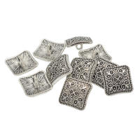 10 Piezas De Botones De Metal En Forma De Flor Cuadrada Plateada Para Tejidos 13x13mm Con Tira Para DIY Y Costura - details 5